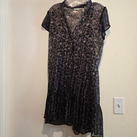 Sheer Black and Purple Floral Kimchi Blue Medium Dress - Picture 1 of 5